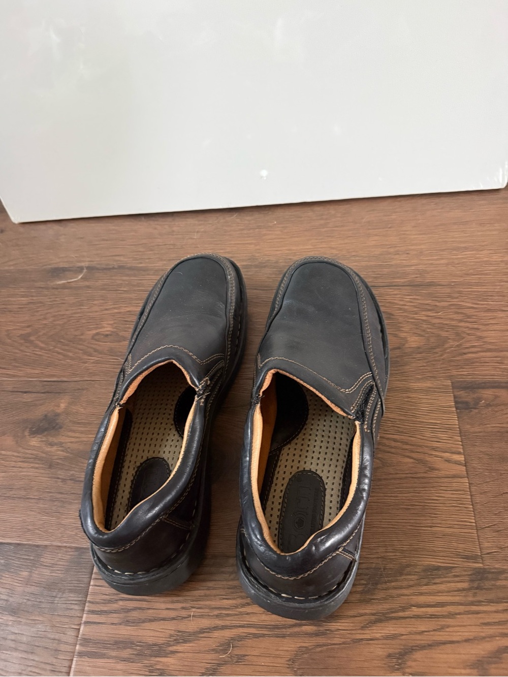 Born Men's Black Slip-On Leather Loafers with Tan Trim